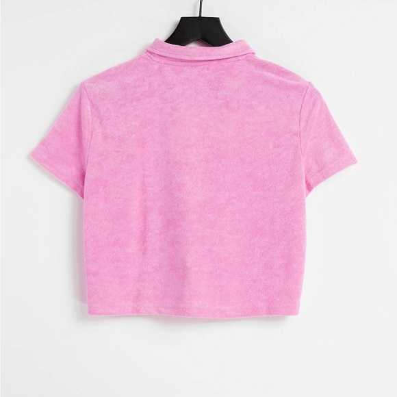 Beautiful Stradivarius Pink Polo Crop Top in Pink NWT - Picture 2 of 3